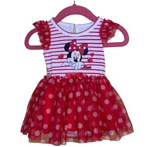 Disney Minnie Mouse Onesie Dress polka dot Red Black Size 0-3 Months